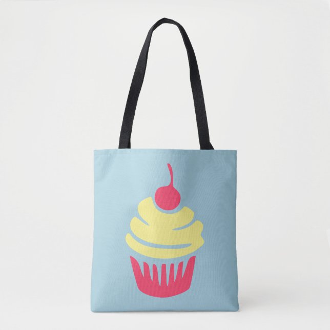 Pink and Yellow Cupcake with Cherry On Top Tote Bag (Front)