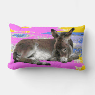 Pink and yellow cute donkey foal psychedelic lumbar cushion