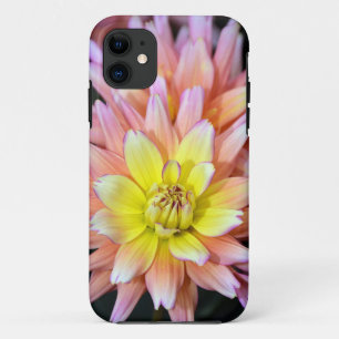 Pink and yellow dahlia flower iphone case