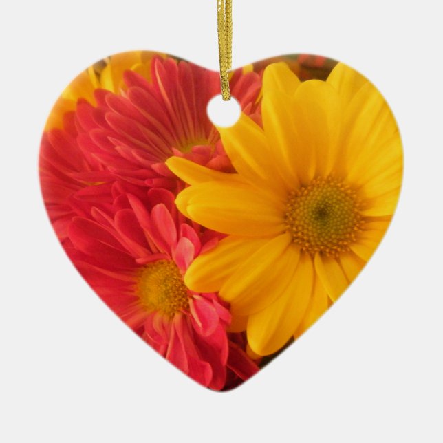 Pink and Yellow Daisies Ceramic Tree Decoration (Front)