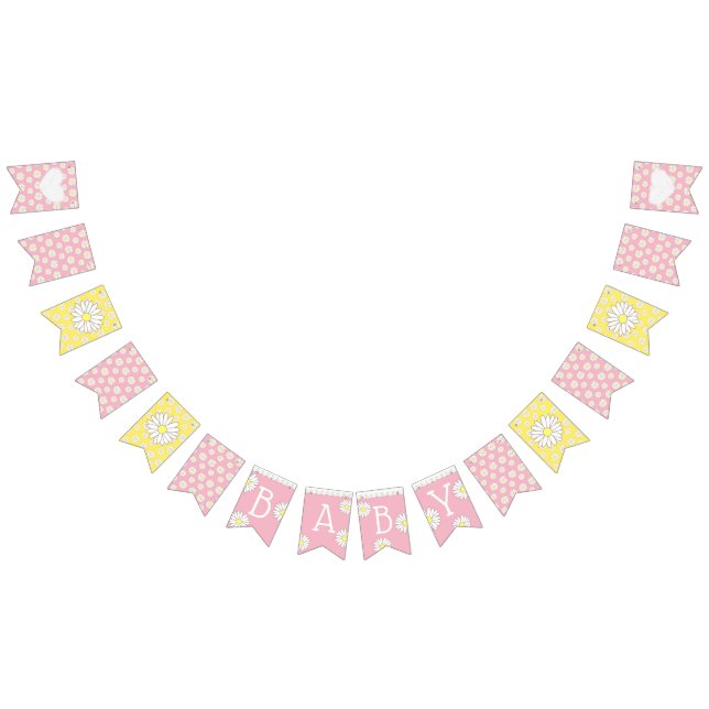 Pink and Yellow Daisies Themed Baby Shower Flags (All)