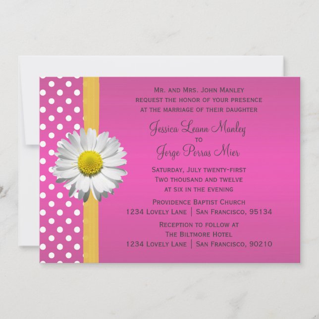 Pink and Yellow Daisy Wedding Invitation (Front)