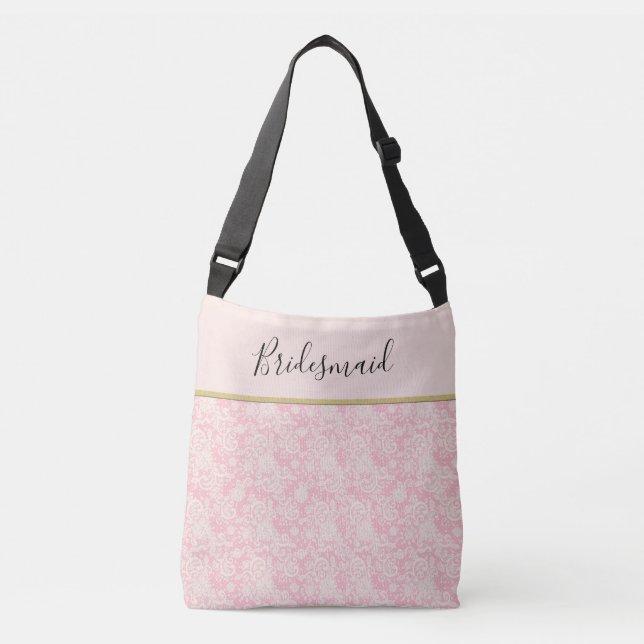 Pink and Yellow Damask Personalised  Crossbody Bag (Front)