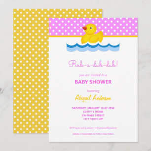 Pink and Yellow Duck Polka Dots Baby Shower Invitation