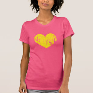 Pink and yellow faded worn vintage heart t shirt