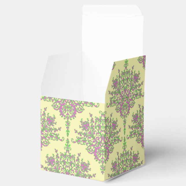 Pink and Yellow Fancy Floral Damask Pattern Favour Box (Opened)