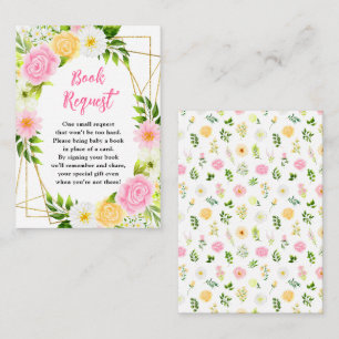 Pink and Yellow Floral Baby Shower Book Request Enclosure Card
