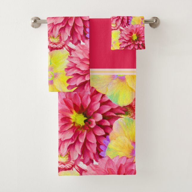 Pink and Yellow Floral Bath Towel Set (Insitu)