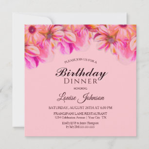 Pink and Yellow Floral Birthday Dinner Party  Invitation