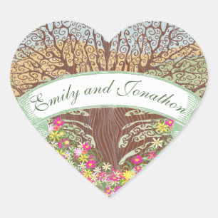 Pink and Yellow Floral Brown Oak Tree Wedding Seal