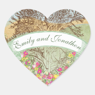 Pink and Yellow Floral Brown Oak Tree Wedding Seal