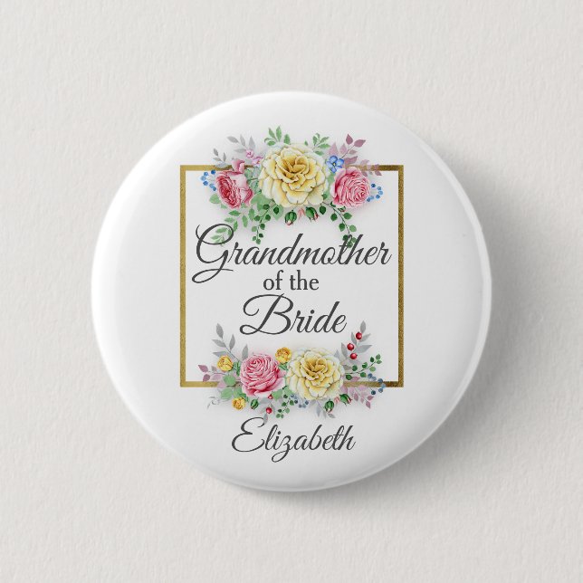 Pink and Yellow Floral Grandmother of the Bride 6 Cm Round Badge (Front)