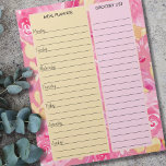 Pink and Yellow Floral Meal Planner & Grocery List Notepad<br><div class="desc">Pink and Yellow Floral Meal Planner and Grocery List Notepad to organise your week. This notepad has a weekly planner on every page, with lined sections for each day of the week and a large ruled box for your shopping list. The design has a watercolor floral background in shades of...</div>