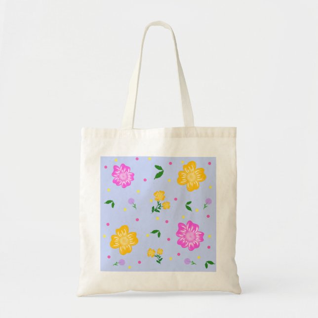 Pink and Yellow Floral Seamless Pattern Tote Bag (Front)