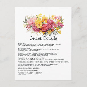 Pink and Yellow Floral Wedding Guest Details Enclosure Card