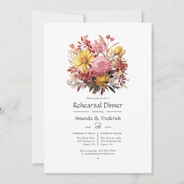 Pink and Yellow Floral Wedding Rehearsal Dinner Invitation (Front)