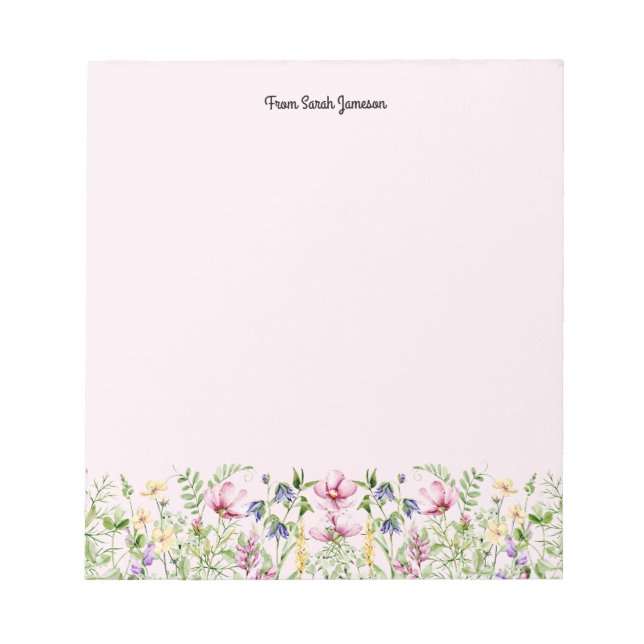 Pink and Yellow Floral Wildflowers Personalised  Notepad (Front)