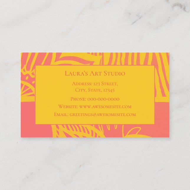 Pink And Yellow Floral Zebra Business Card (Back)