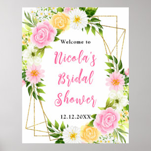 Pink and Yellow Flower Bridal Shower Welcome Poster
