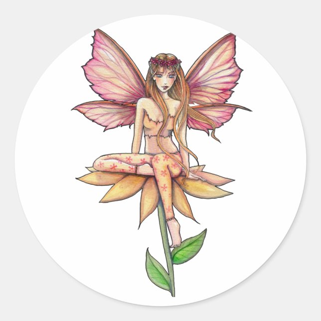 Pink and Yellow Flower Fairy Stickers (Front)