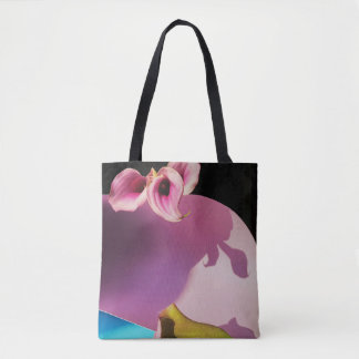 Pink and yellow flower on pink paper tote bag