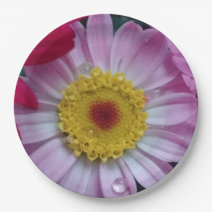 Pink and yellow flower paper plate