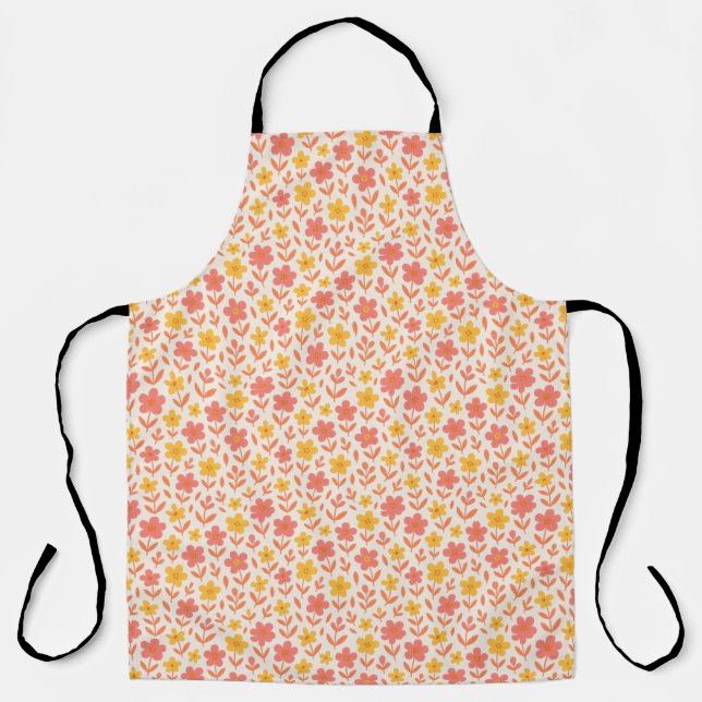 Pink and yellow flower pattern apron (Front)