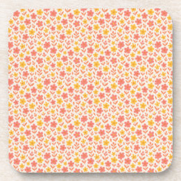 Pink and yellow flower pattern coaster