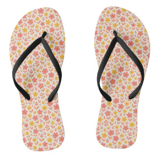 Pink and yellow flower pattern flip flops