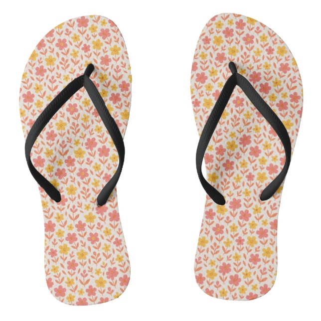 Pink and yellow flower pattern flip flops (Footbed)