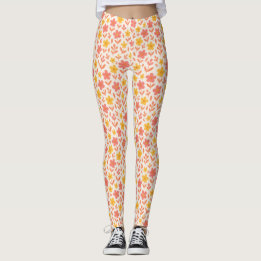Pink and yellow flower pattern leggings