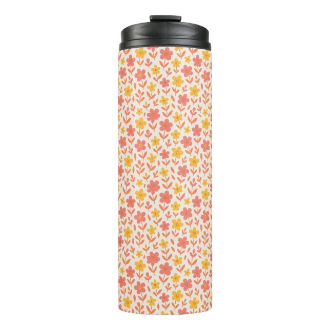 Pink and yellow flower pattern thermal tumbler (Front)