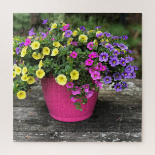 Pink and Yellow Flower Pot Floral Jigsaw Puzzle