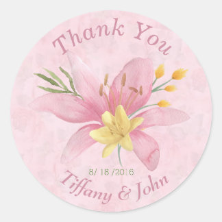 Pink and Yellow Flower Watercolor Thank You Classic Round Sticker
