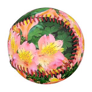 Pink and yellow flowers baseball