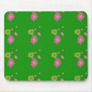 pink and yellow flowers on green background mouse mat