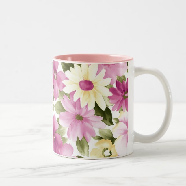 Pink And Yellow Flowers Pattern Mug (Right)