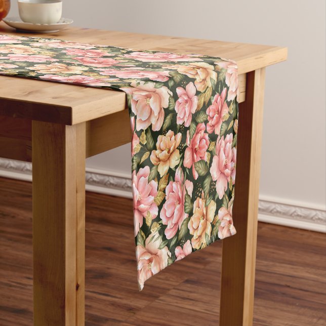 Pink and yellow flowers. Romantic pattern Short Table Runner (In Situ)