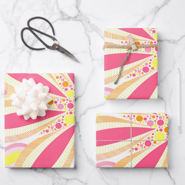 Pink and Yellow Flowers Wrapping Paper Sheet (Front)