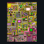 Pink and Yellow geometric shapes pop art Poster<br><div class="desc">From an original hand drawn design by Nola Edsall of square and rectangle geometric doodle shapes with various busy patterns. This stunning, artistic design is intricate and detailed and uses the bright pop colours of pink, yellow, lime green and black. Perfect for home or office decor to add a pop...</div>