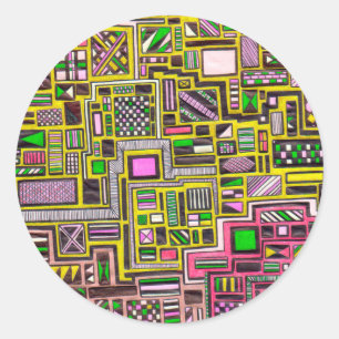 Pink and Yellow Geometric shapes pop art punk Classic Round Sticker