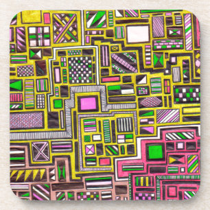 Pink and Yellow Geometric shapes pop art punk Coaster