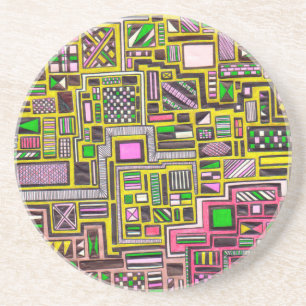 Pink and Yellow Geometric shapes pop art punk Coaster