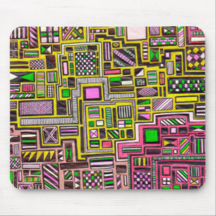 Pink and Yellow Geometric shapes pop art punk Mouse Mat