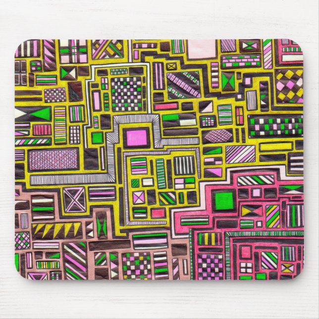 Pink and Yellow Geometric shapes pop art punk Mouse Mat (Front)
