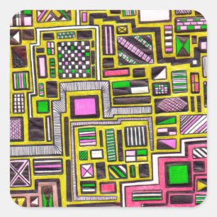 Pink and Yellow Geometric shapes pop art punk Square Sticker