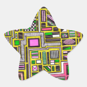 Pink and Yellow Geometric shapes pop art punk Star Sticker