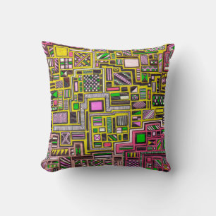 Pink and Yellow Geometric square art Cushion