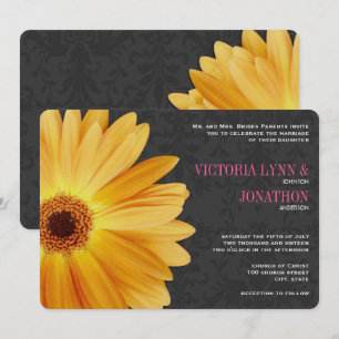 Pink and Yellow Gerber Daisy Wedding Invitation