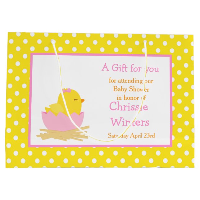 Pink and Yellow Girl Chick Thank You Large Gift Bag (Back)